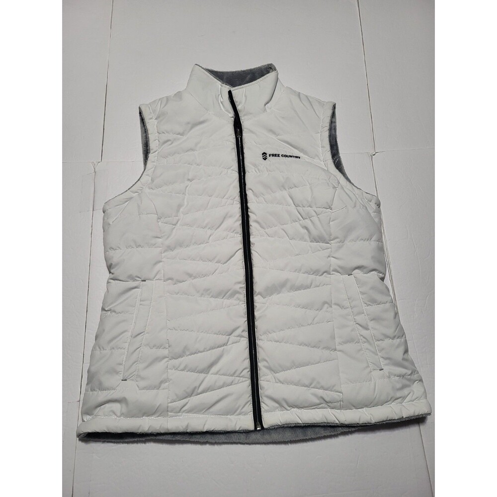 (#L6) Free Country White And Gray Reversible Zip Up Vest Size Women's M